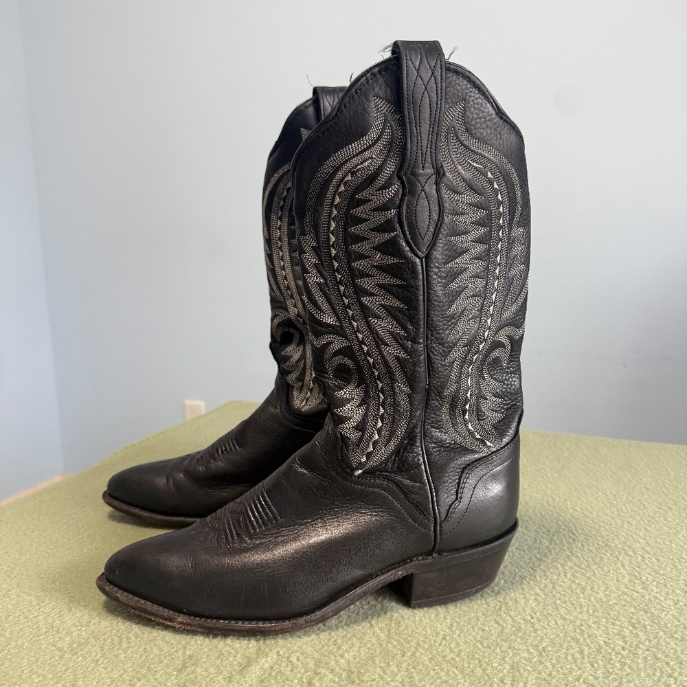 J Chisholm Vintage Black Leather‎ Cowboy Boots Men’s Size 8,5 M
